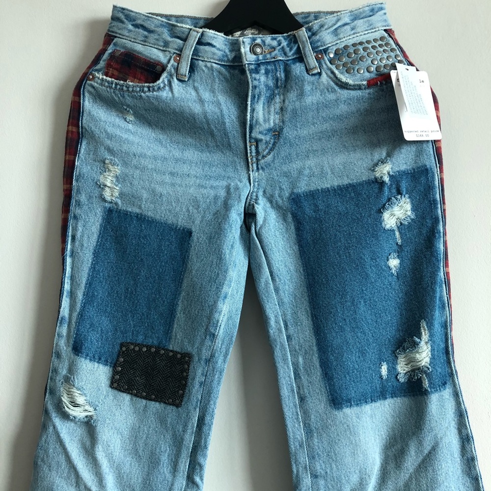 Free People Mix Plaid Slim Flare Jeans - Picture 6 of 13